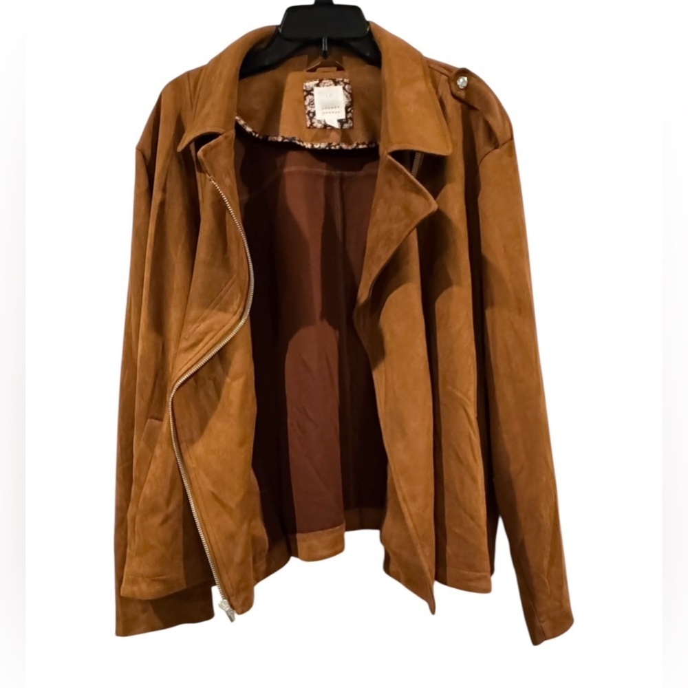 NWT Lauren Conrad Women’s Plus 4X Faux Suede Tan Motorcycle Jacket - Picture 3 of 10